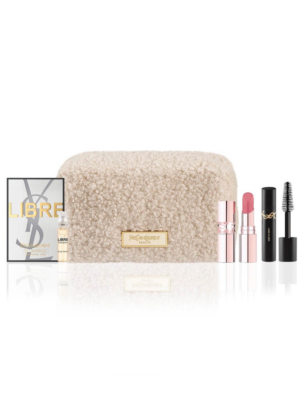 Yves Saint Laurent Authentic Cream Shearling Makeup Cosmetic Bag 4 piece set - Picture 1 of 1